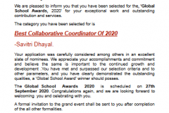 Best Collaborative Coordinator by Global Schools Awards (2)