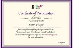 Certificate of Quiz on COVID-19 by MyGov, Govt. of India